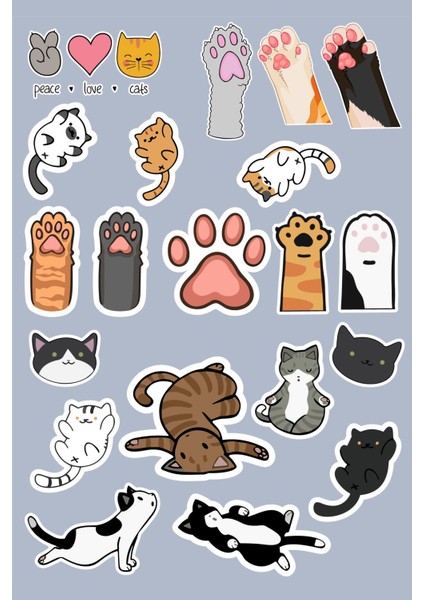 Sevimli Kediler Sticker Seti - Ajanda - Laptop - Telefon Sticker Seti (20 Adet)