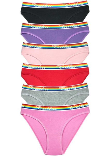 6 Adet Beli Renkli Lastik Pamuklu Kadın Slip Tutku Külot [mustazen]