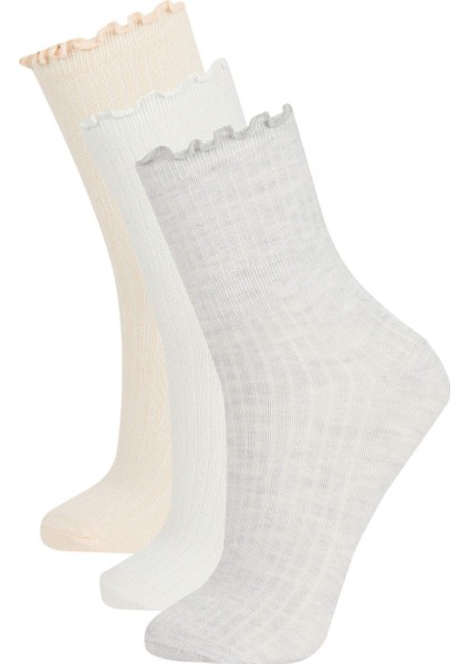 Kız Çocuk 3'lü Pamuklu Uzun Çorap A6575A8NS