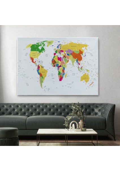 Dünya Haritası Detaylı Dekoratif Kanvas Tablo 1059 fiyatları