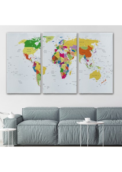 Dünya Haritası Detaylı Dekoratif Kanvas Tablo 1059 modelleri