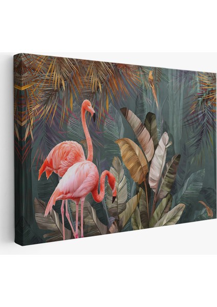 Pembe Filamingolar Yağlıboya Görünüm Dekoratif Tablo -3700