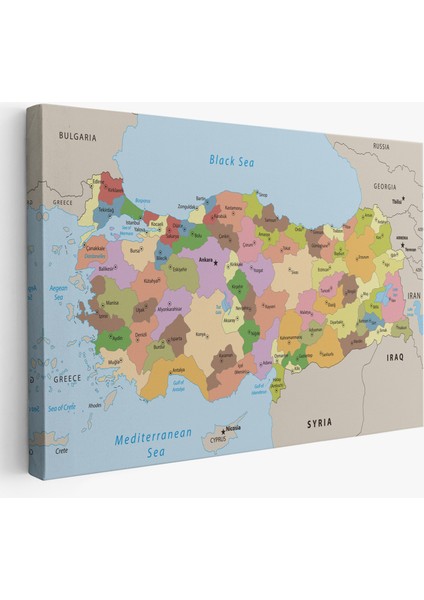 Kanvas Türkiye Haritası Komşulu Ülkeli Dekoratif 1067