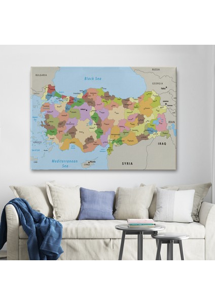 Kanvas Türkiye Haritası Komşulu Ülkeli Dekoratif 1067 fiyatları