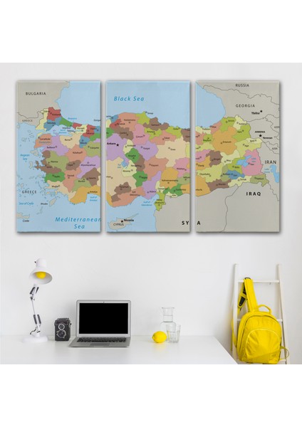 Kanvas Türkiye Haritası Komşulu Ülkeli Dekoratif 1067 modelleri