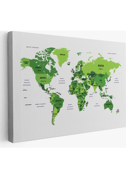 Türkçe Dünya Haritası Dekoratif Kanvas Tablo Ülke ve Başkentli 1510