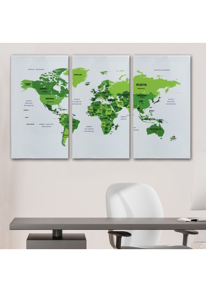Türkçe Dünya Haritası Dekoratif Kanvas Tablo Ülke ve Başkentli 1510 modelleri