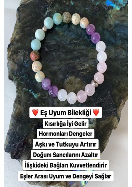 Doğal Taş Eş Uyum Bilekliği ( Pembe Kuvars - Ay Taşı - Ametist - Varisit - Unakit - Amazonit )