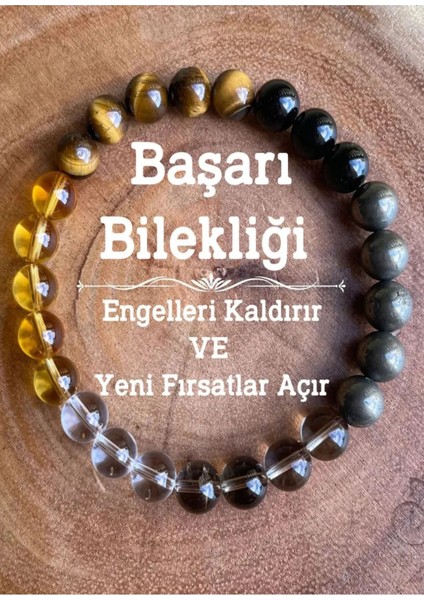 Doğal Taş Başarı Bilekliği Akik-Kaplan Gözü-Sitrin-Kristal Kuvars-Domanli Kuvars-Pirit