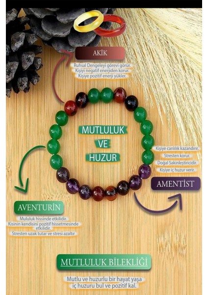 Doğal Taş Mutluluk Bilekliği + 1 Adet Akik Yüzük ile Gönderilir