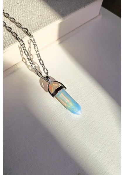 Opal Doğal Taş Çivi Kesim Zincir Kolye
