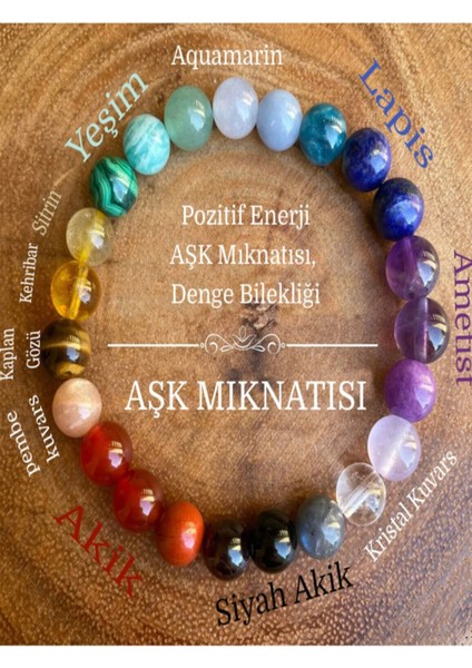 Aşk Mıknatısı Bileklik Yeşim, Lapis, Ametist, Akik, Pembe Kuvars, Kaplangözü, Kehribar, Sitrin