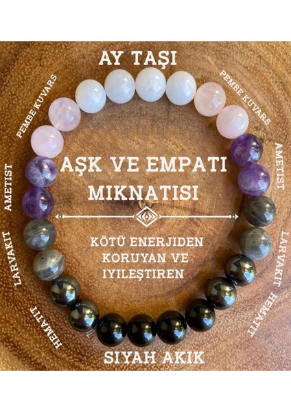 Aşk Mıknatısı Bileklik Ametist, Akik, Pembe Kuvars, Larvakit , Hematit , Ay Taşı