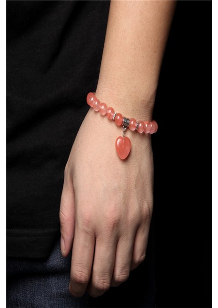 Doğal Taş Pembe Kuvars Kalpli Bileklik fiyatları