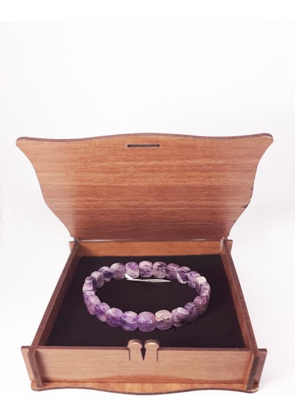 Ametist Doğal Taş Bileklik Ahşap Kutusunda