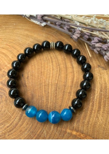 Mavi Akik ve Oniks Bileklik