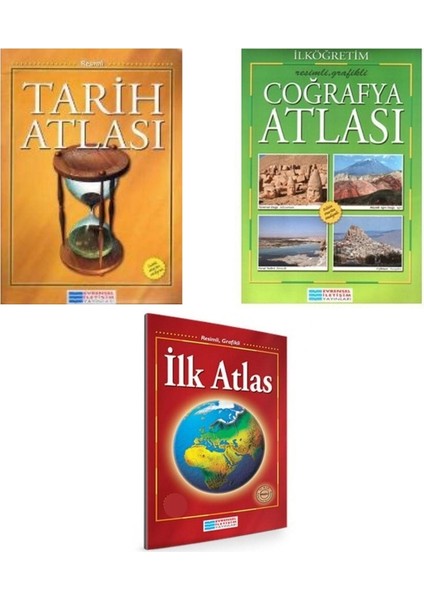 Evrensel İletişim Yayınları  Coğrafya Atlası - İlk Atlas - Tarih Atlası 3’lü Set