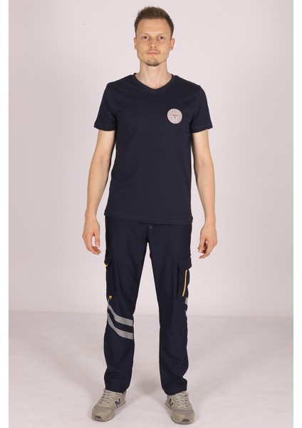 Lacivert 112 Acil Sağlık V Yaka Tişört Unisex
