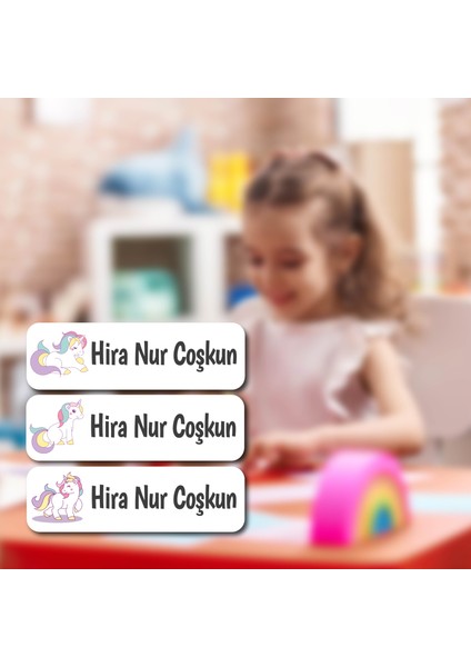 Kişiye Özel Okul Etiket Seti - 180 Adet - Kokusuz Ekolojik Mürekkep Pvc Etiket Sticker-Unicorn Model