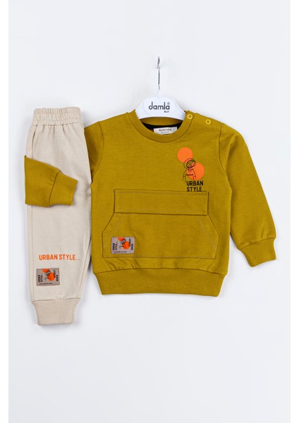 Erkek Bebek Urban Yazı Baskılı Hardal 2'li Takım 16674