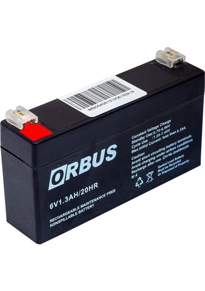 6 Volt 1.3 Amper Yatay Akü Orbus 98*25*52 mm