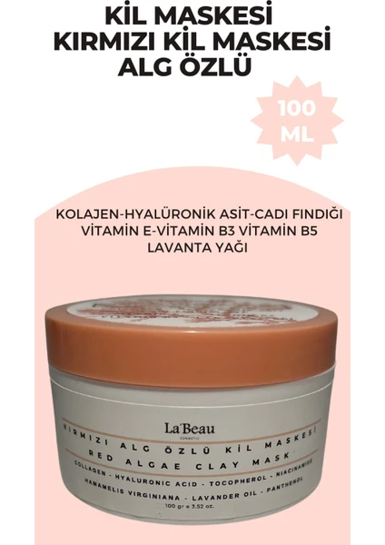 La'Beau Cosmetic Kırmızı Kil Maskesi Alg Özlü Kolajen - Hyalüronik - Cadı Fındığı - Vitamin E - Vitamin B3 - Vitamin B5 - Lavanta