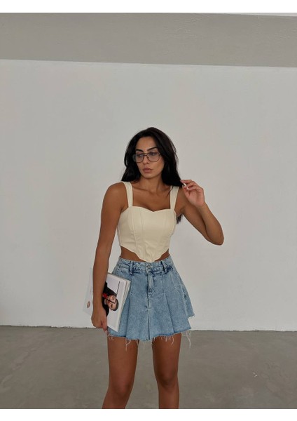 Kadın Deri Korse Bluz Sırtı Bağlamalı modelleri