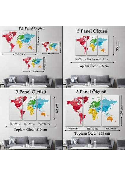 Dünya Haritası Dekoratif Kanvas Tablo 1090