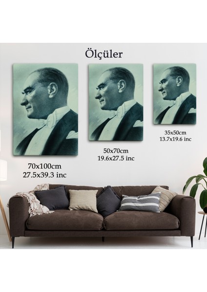 Atatürk Portre Tablosu Mustafa Kemal Atatürk Dikdörtgen Dekoratif Kanvas Tablo-Dı-86
