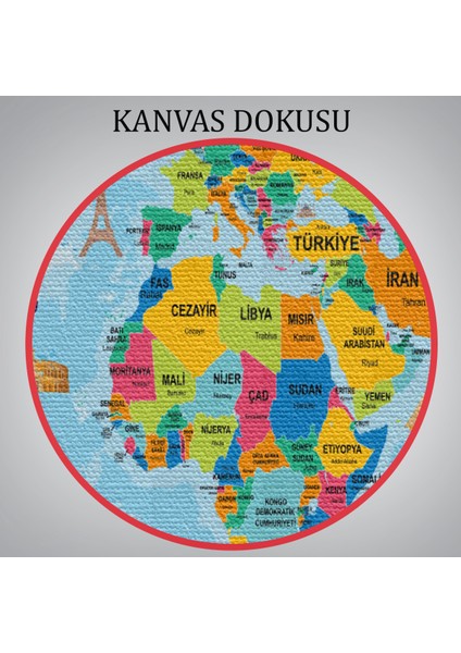 Türkçe Dünya Haritası Sembollü ve Okyanuslu Dekoratif Kanvas Tablo 2472 indirimleri