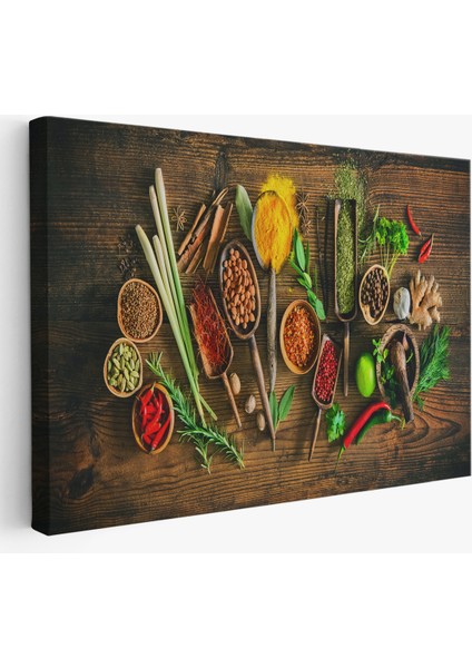 Mutfak Kesme Tahtası Üzerinde Baharatlar Kanvas TABLO-3586