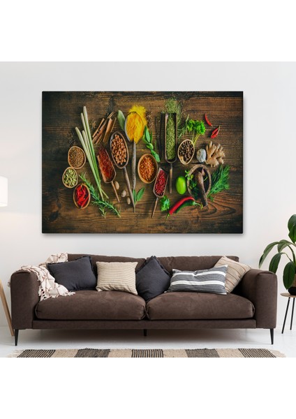 Mutfak Kesme Tahtası Üzerinde Baharatlar Kanvas TABLO-3586 fiyatları