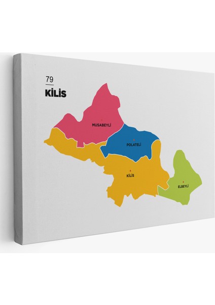 Kilis Ili ve Ilçeler Haritası Dekoratif Kanvas Tablo 1388