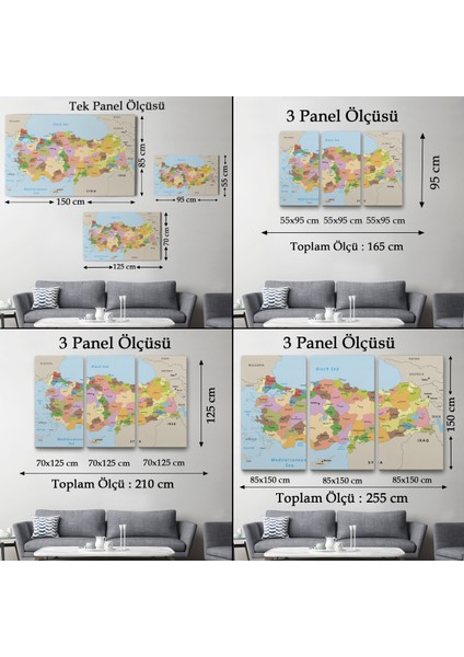 Kanvas Türkiye Haritası Komşulu Ülkeli Dekoratif 1067 fırsatları