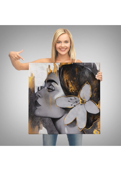 Çağdaş Altın Desenli Soyut Kadın Kanvas TABLO-5907 modelleri