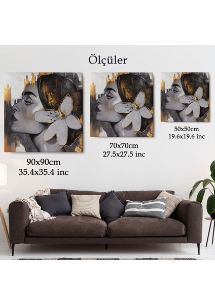 Çağdaş Altın Desenli Soyut Kadın Kanvas TABLO-5907 fırsatları