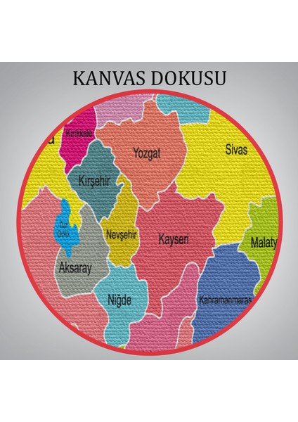 Türkiye Haritası Kanvas Tablo Sınır Komşulu Eğitici Dekoratif Tablo 3080