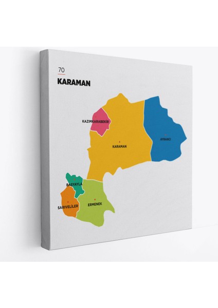 Karaman Ili ve Ilçeler Haritası Dekoratif Kanvas Tablo 1376