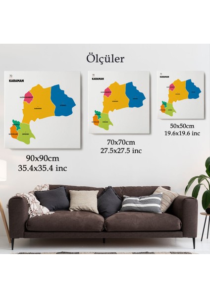 Karaman Ili ve Ilçeler Haritası Dekoratif Kanvas Tablo 1376 fırsatları