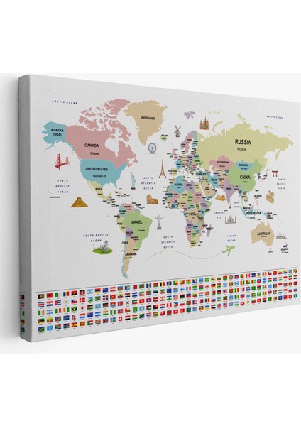 Dünya Haritası Ülke Bayraklı ve Başkentli Kanvas Tablo 1939