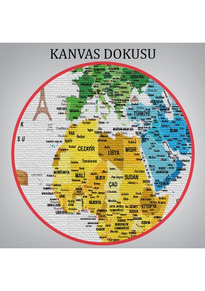 Türkçe Dünya Haritası Son Derece Ayrıntılı Eğitici ve Sembollü Kanvas Tablo 3224 indirimleri