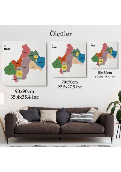 Tokat Ili ve Ilçeler Haritası Dekoratif Kanvas Tablo 1467 fırsatları