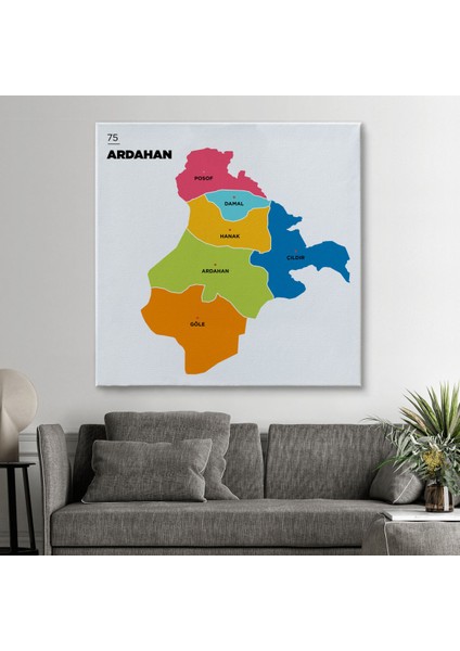 Ardahan Ili ve Ilçeler Haritası Dekoratif Kanvas Tablo 1270 fiyatları