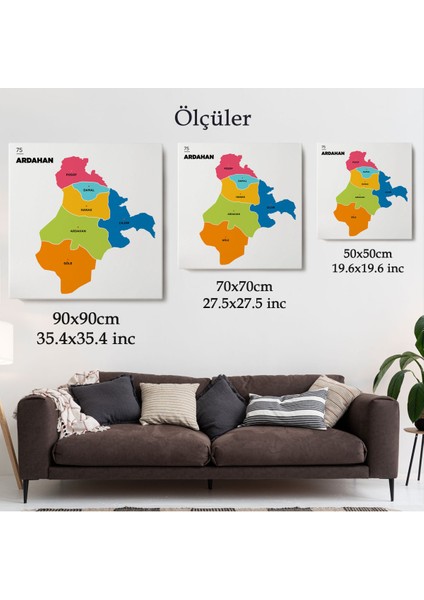 Ardahan Ili ve Ilçeler Haritası Dekoratif Kanvas Tablo 1270 fırsatları