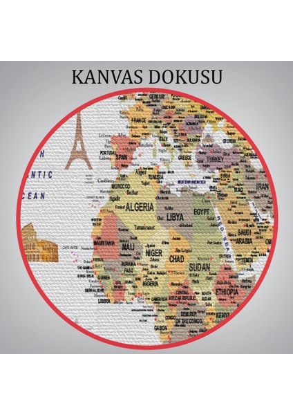 Dünya Haritası Son Derece Ayrıntılı Eğitici ve Sembollü Kanvas Tablo 3199 indirimleri