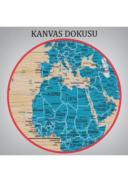 Ahşap Görünümlü Dünya Haritası Ayrıntılı ve Dekoratif Kanvas Tablo 1789