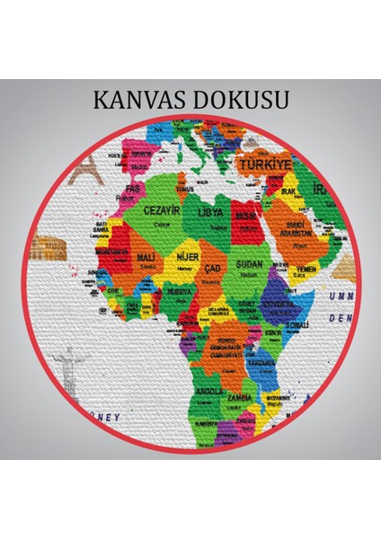Türkçe Dünya Haritası Ülke Bayrak ve Başkentli Kanvas Tablo 1962 indirimleri