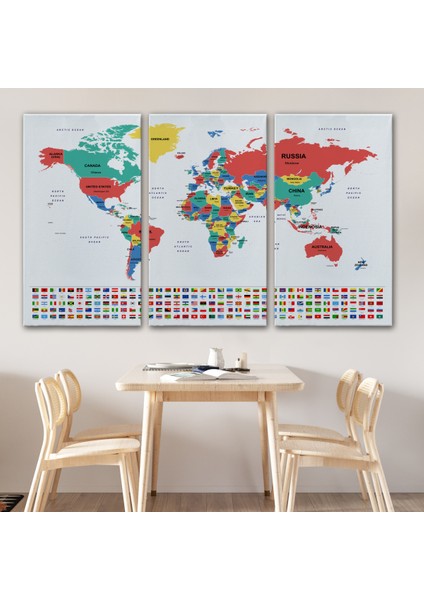 Dünya Haritası Ülke Bayraklı ve Dekoratif Kanvas Tablo 2393 modelleri