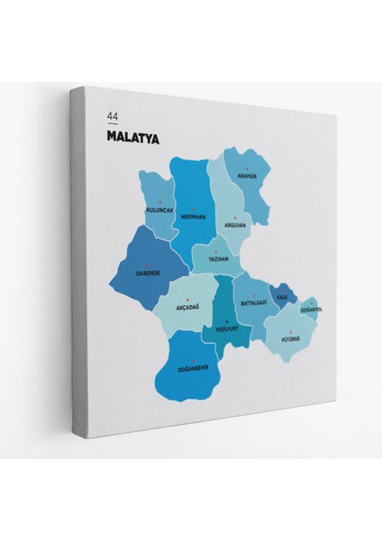 Malatya Ili ve Ilçeler Haritası Dekoratif Kanvas Tablo 1411
