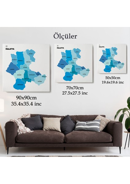 Malatya Ili ve Ilçeler Haritası Dekoratif Kanvas Tablo 1411 fırsatları